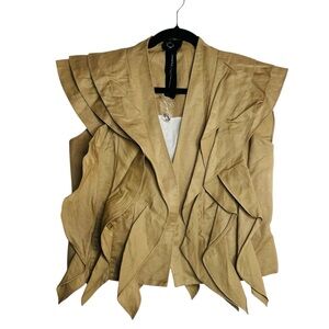 Poleci Sleeveless Ruffle Top Vest Size 6 Khaki Urban Chic Bustle Details